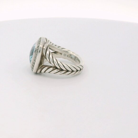 David Yurman Sterling Albion Blue Topaz Diamond Ring - Size 5.5 - Picture 3 of 4